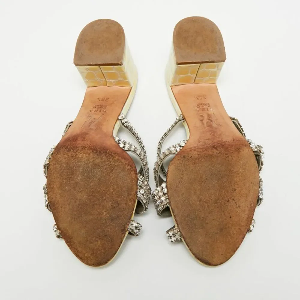 Gina Size 36.5 Cream/green Patent Leather Slide Sandals - Picture 6 of 7